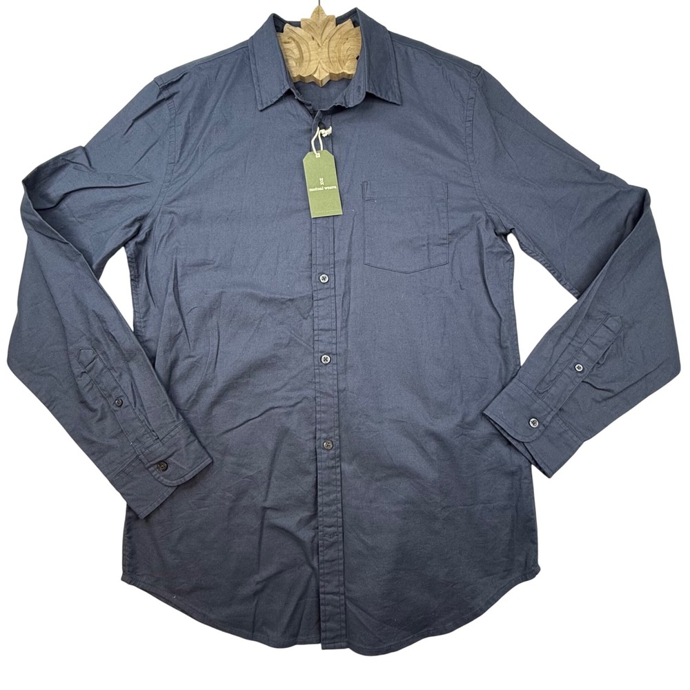 Mutual Weave Mens Button Down Shirt Large‎ Tall Blue Long Sleeve Cotton  Casual